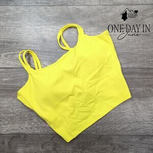Yonique Twist Back Sports Bra Neon Yellow Strappy Athletic Swim Top Size S